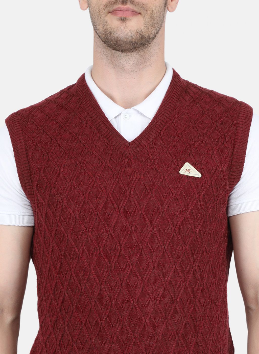 Men Maroon Self Design Sweater