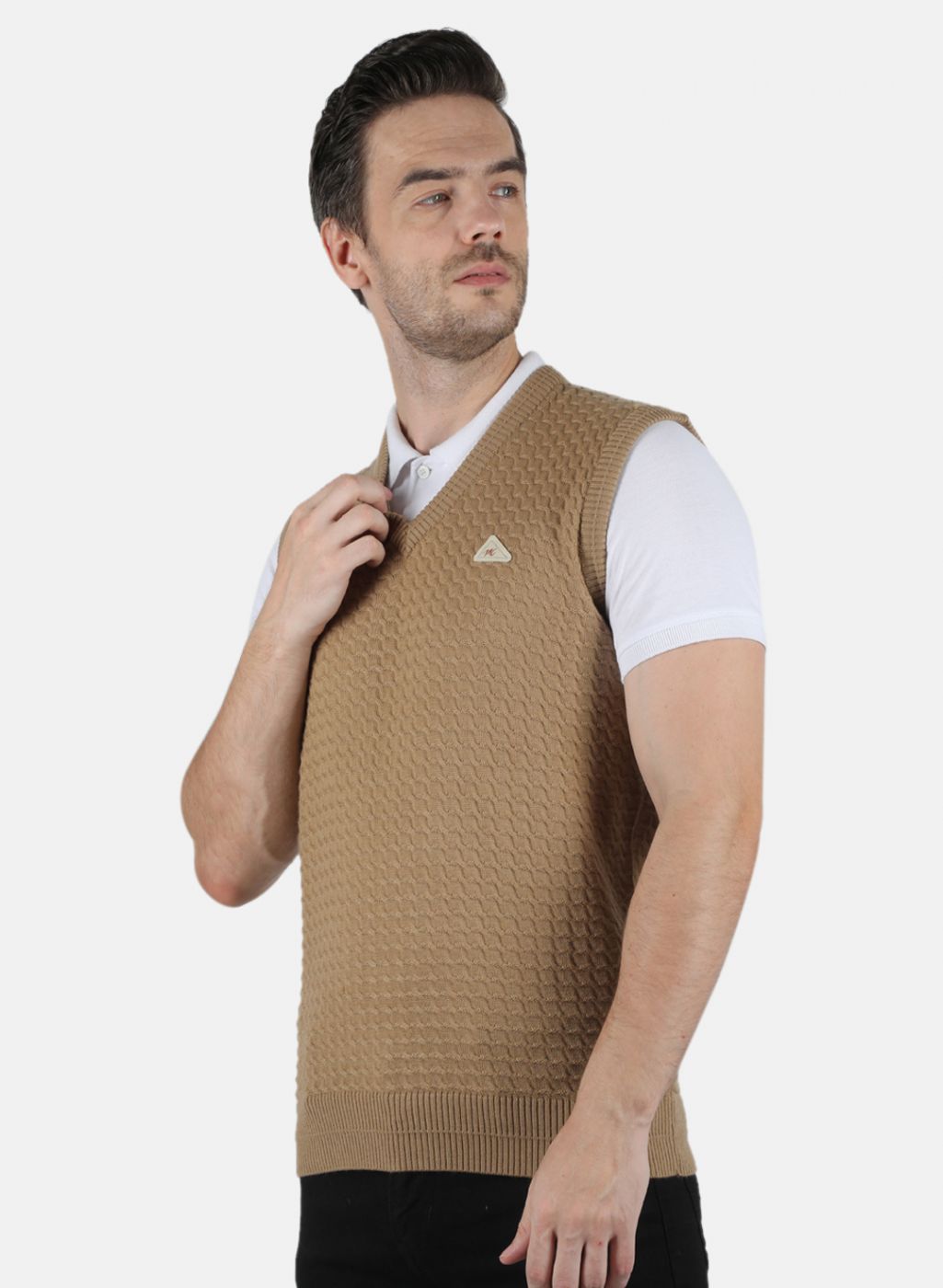 Men Beige Self Design Sweater