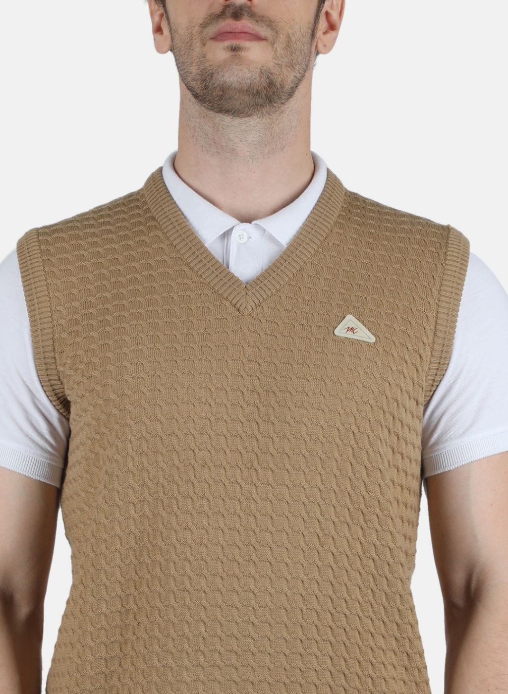 Men Beige Self Design Sweater