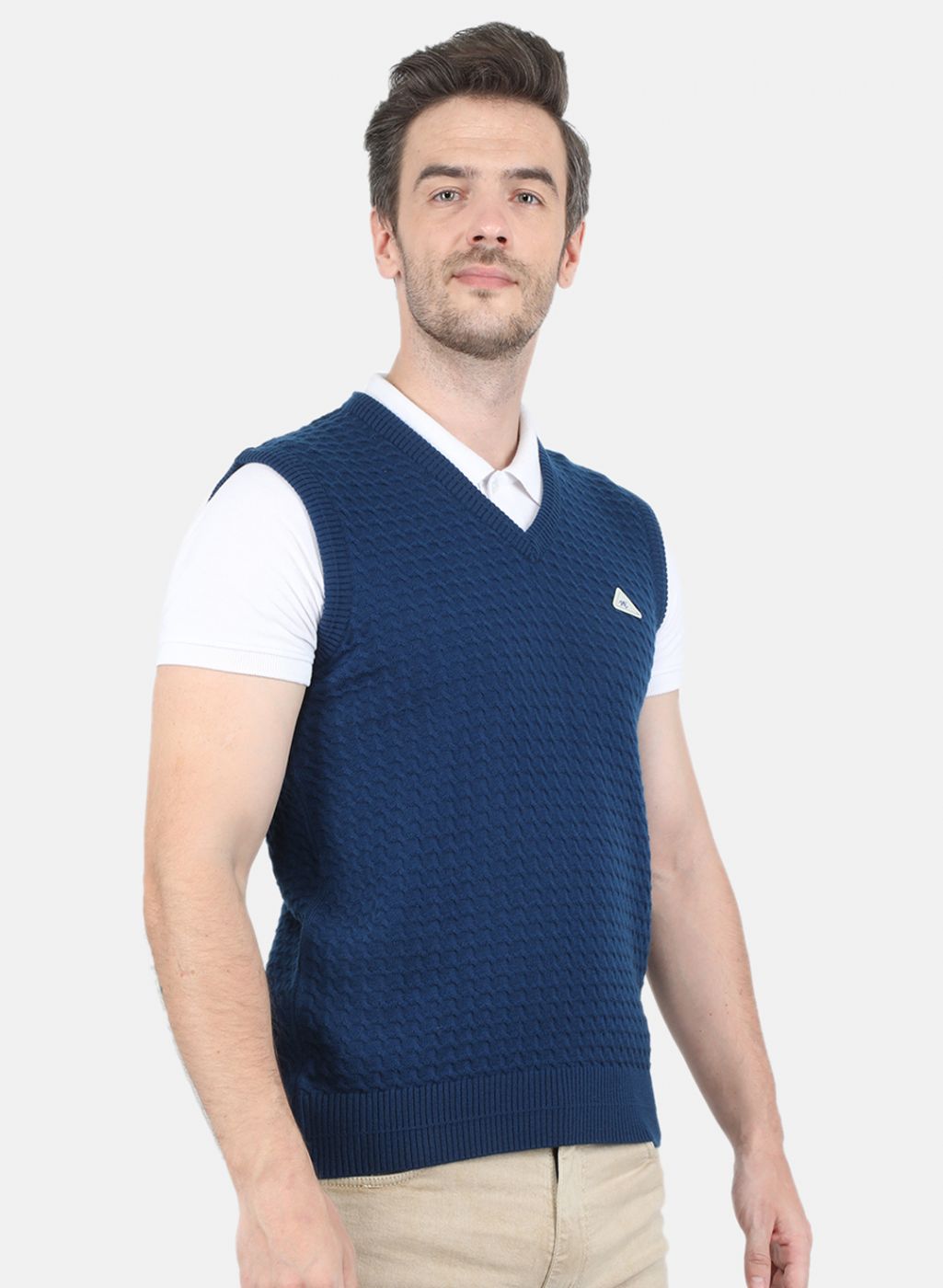 Men NAvy Blue Self Design Sweater