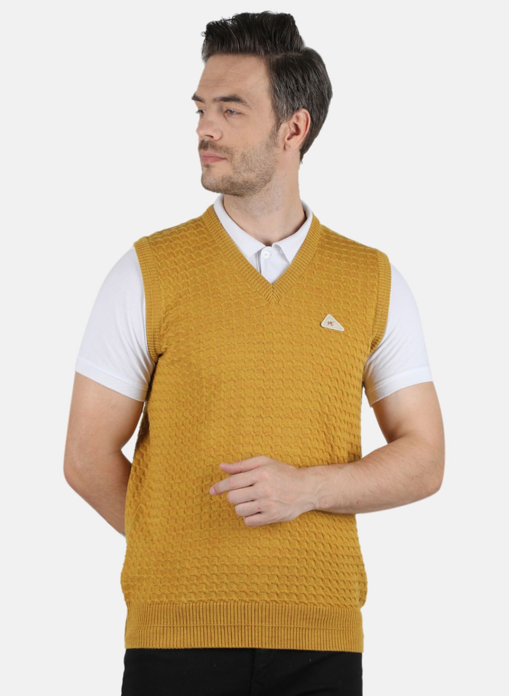 Men Gold Self Design Sweater