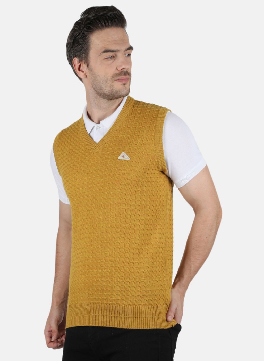 Men Gold Self Design Sweater