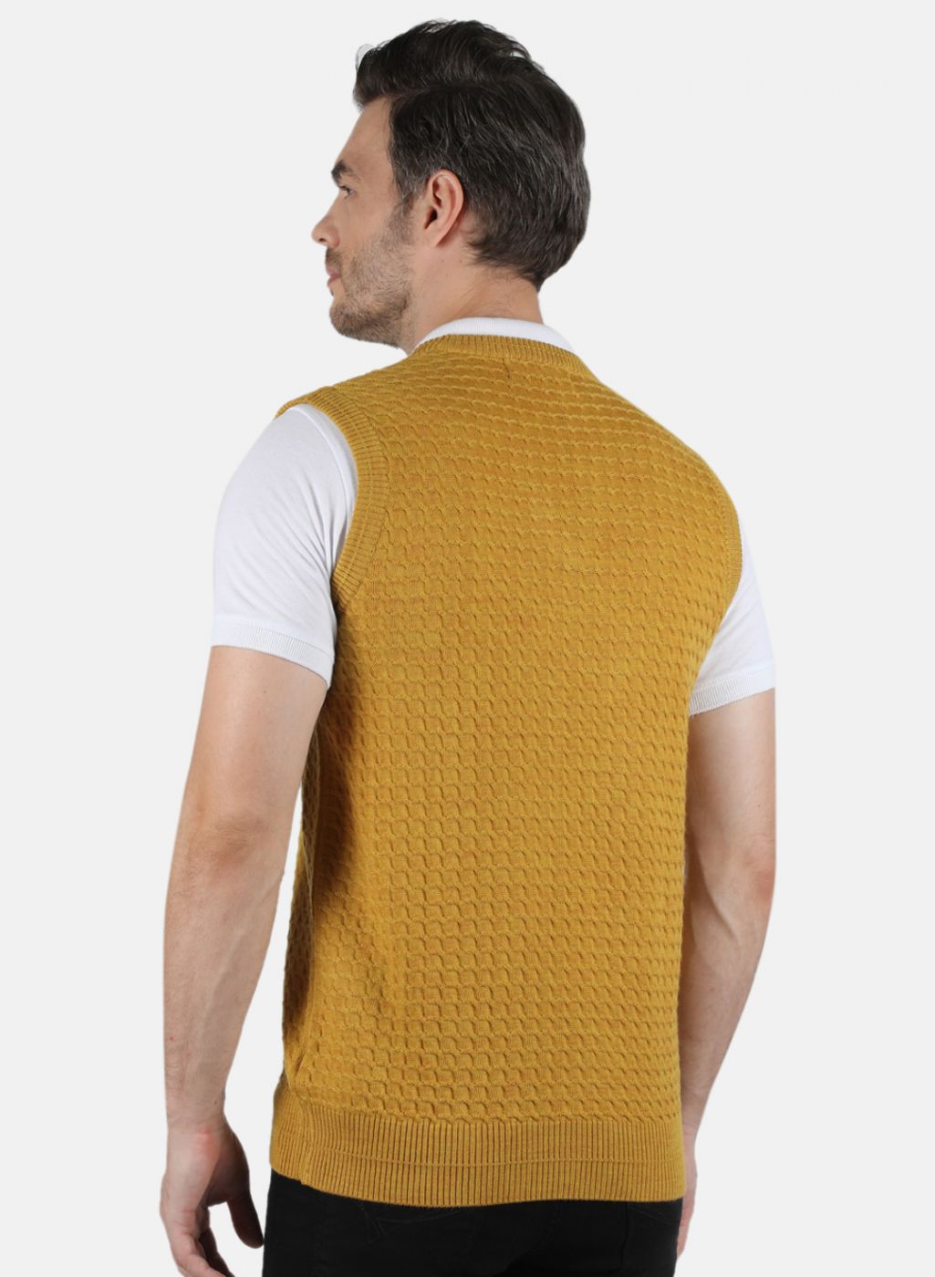 Men Gold Self Design Sweater