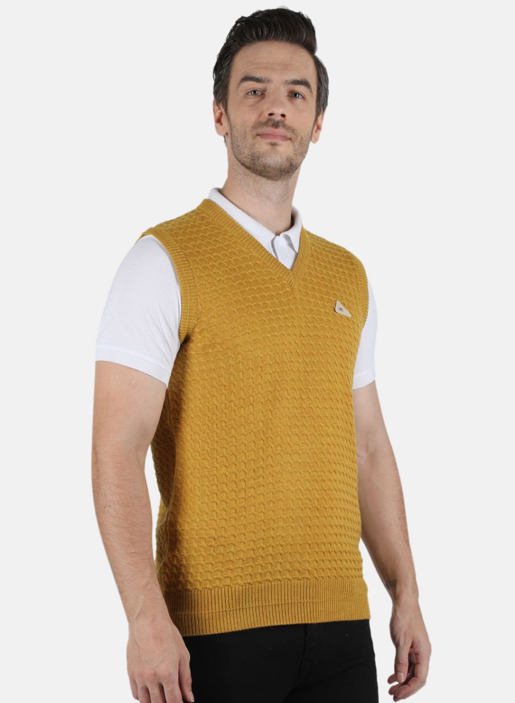 Men Gold Self Design Sweater