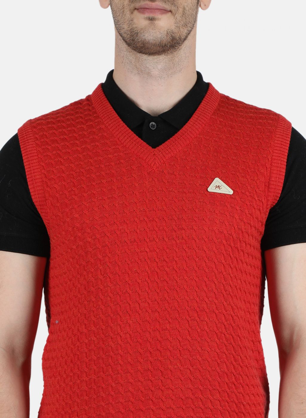 Men Red Self Design Sweater