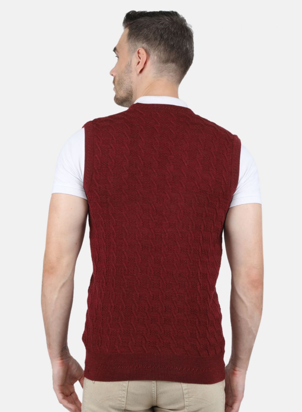 Men Maroon Self Design Sweater