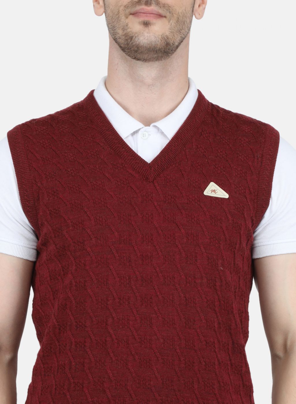 Men Maroon Self Design Sweater