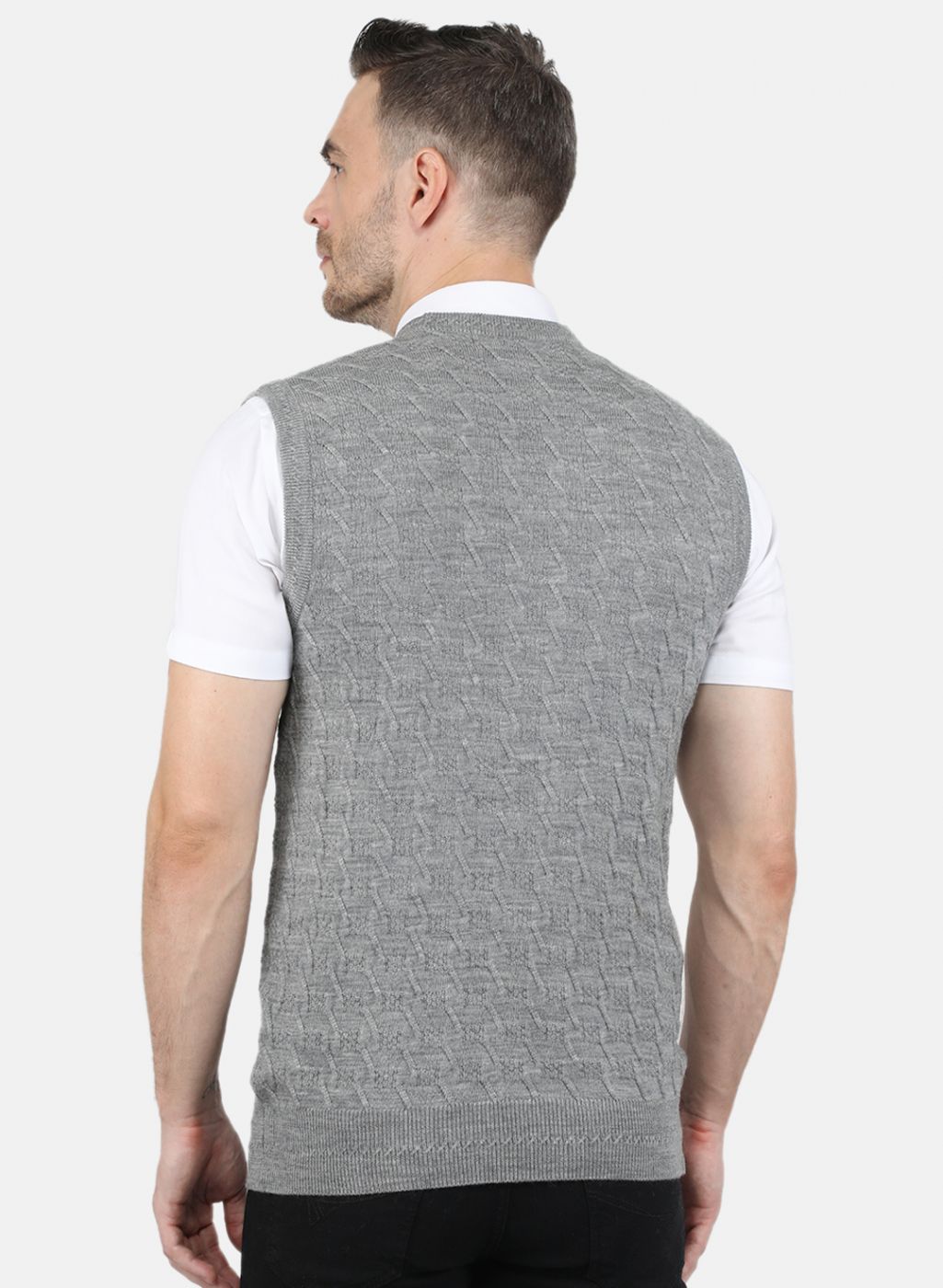 Men Grey Self Design Sweater