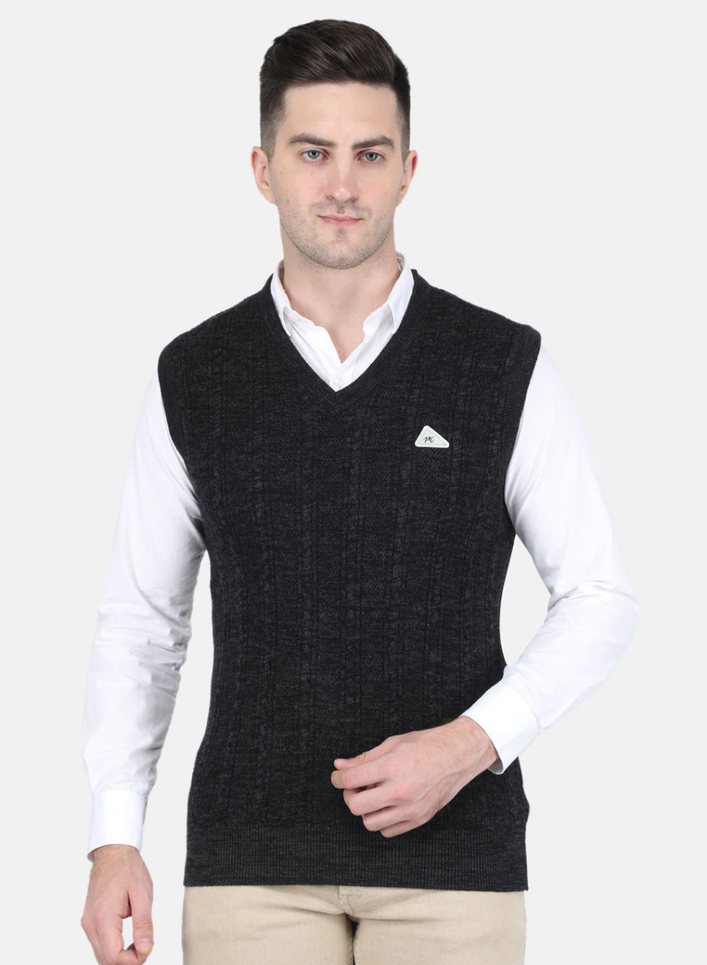 Men Grey Self Design Sweater