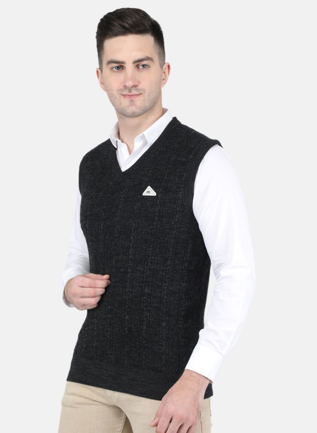 Men Grey Self Design Sweater