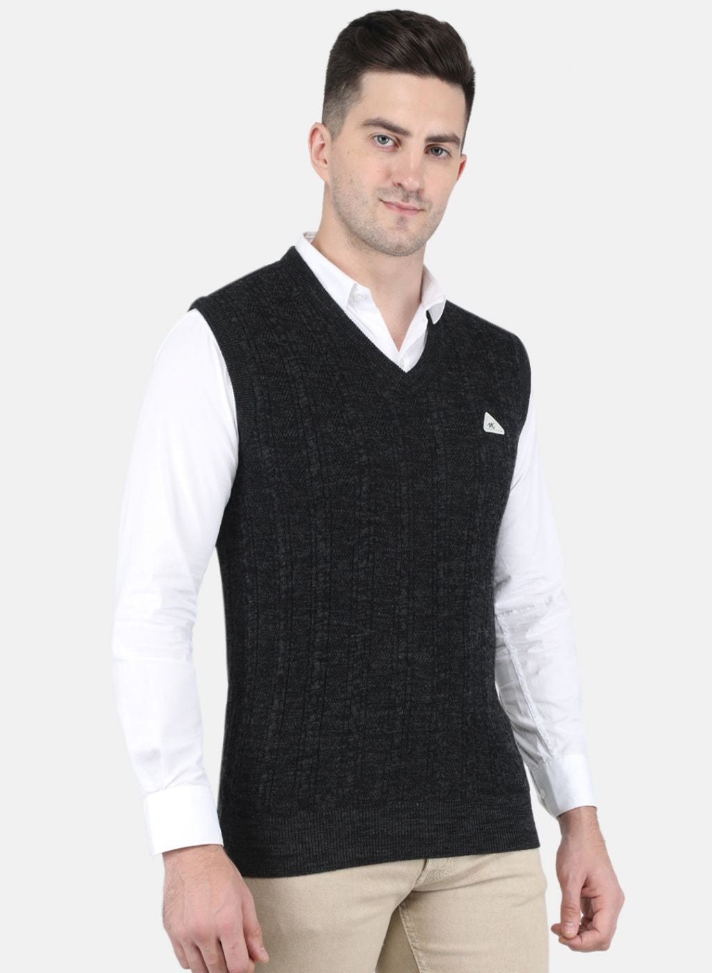 Men Grey Self Design Sweater