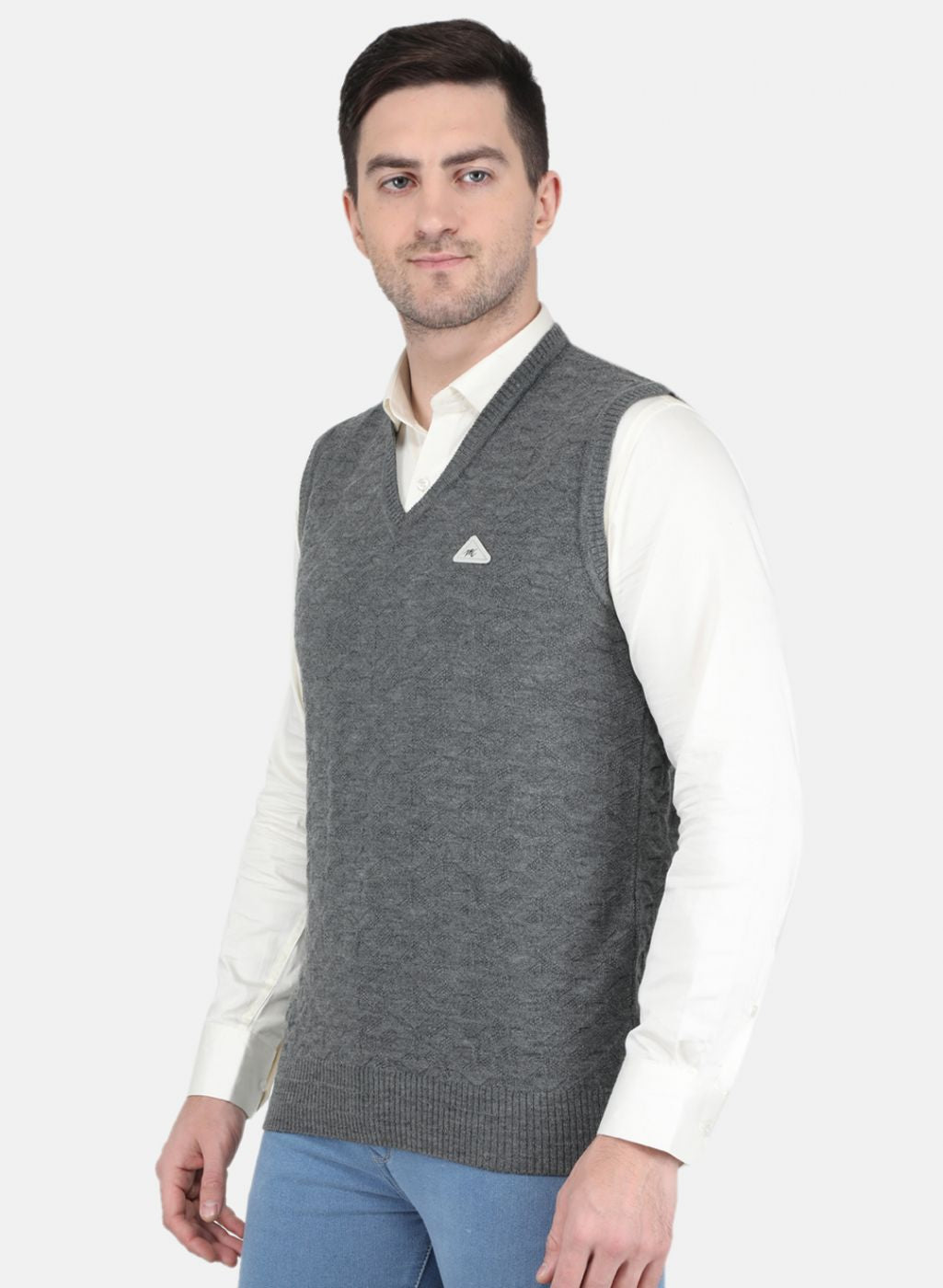 Men Grey Self Design Sweater