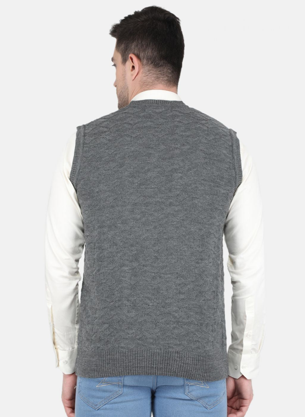 Men Grey Self Design Sweater