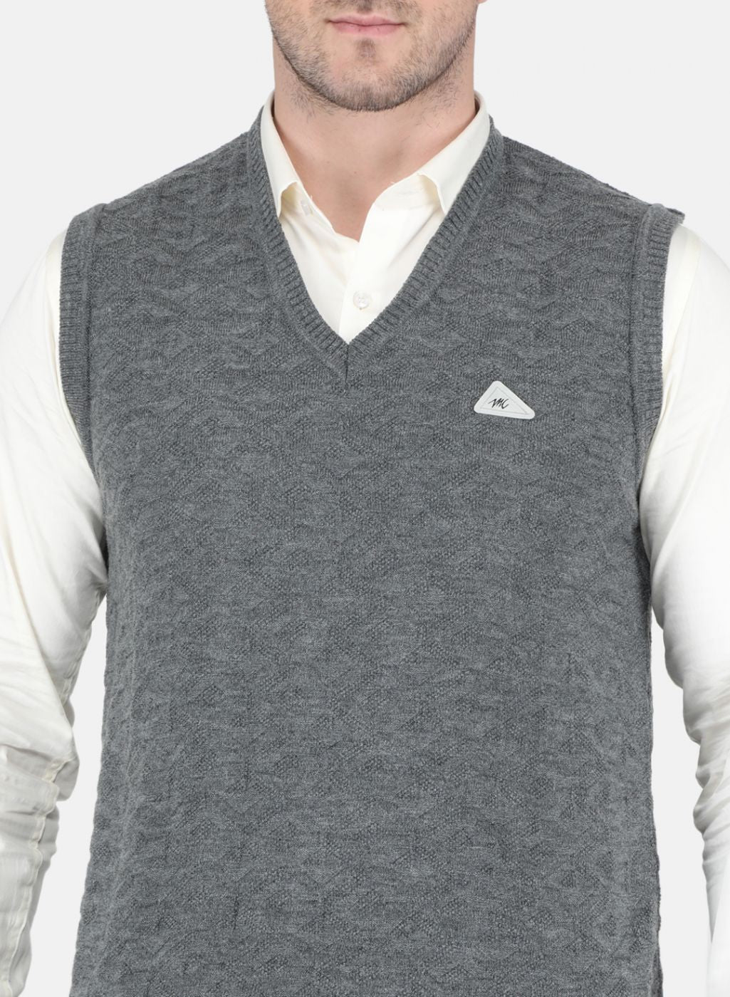 Men Grey Self Design Sweater