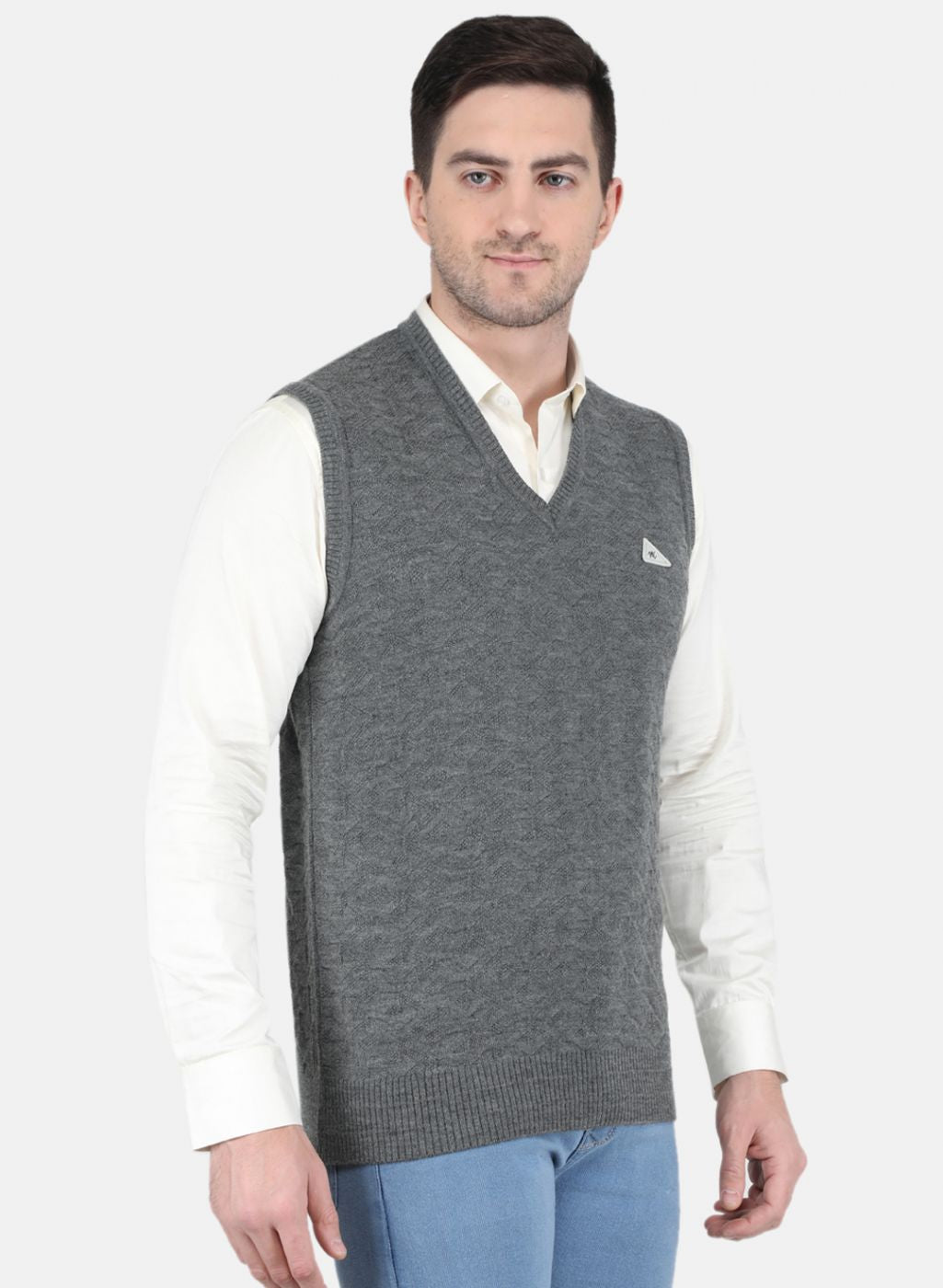 Men Grey Self Design Sweater