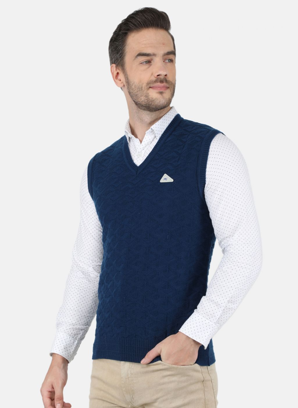 Men NAvy Blue Self Design Sweater