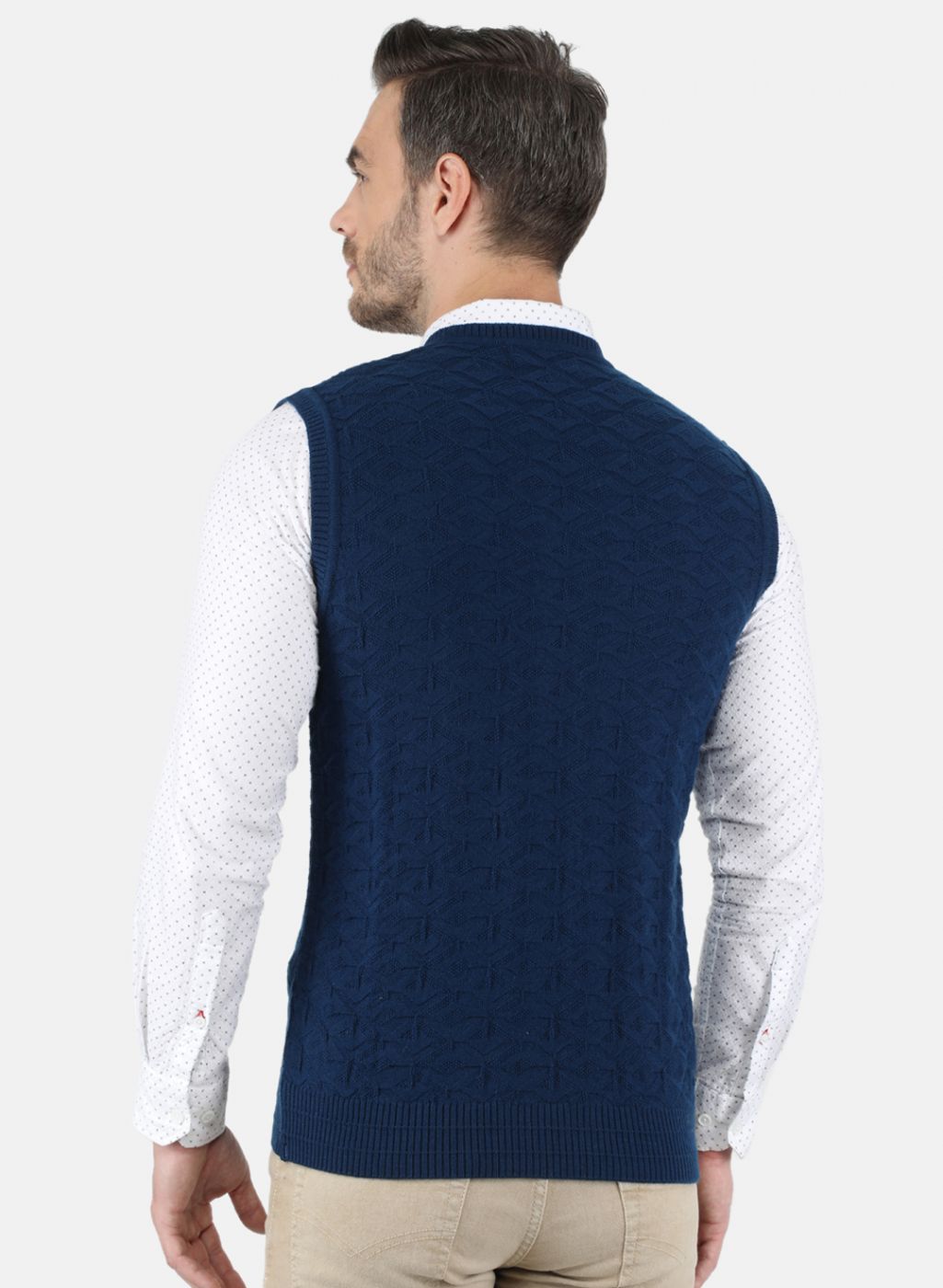 Men NAvy Blue Self Design Sweater