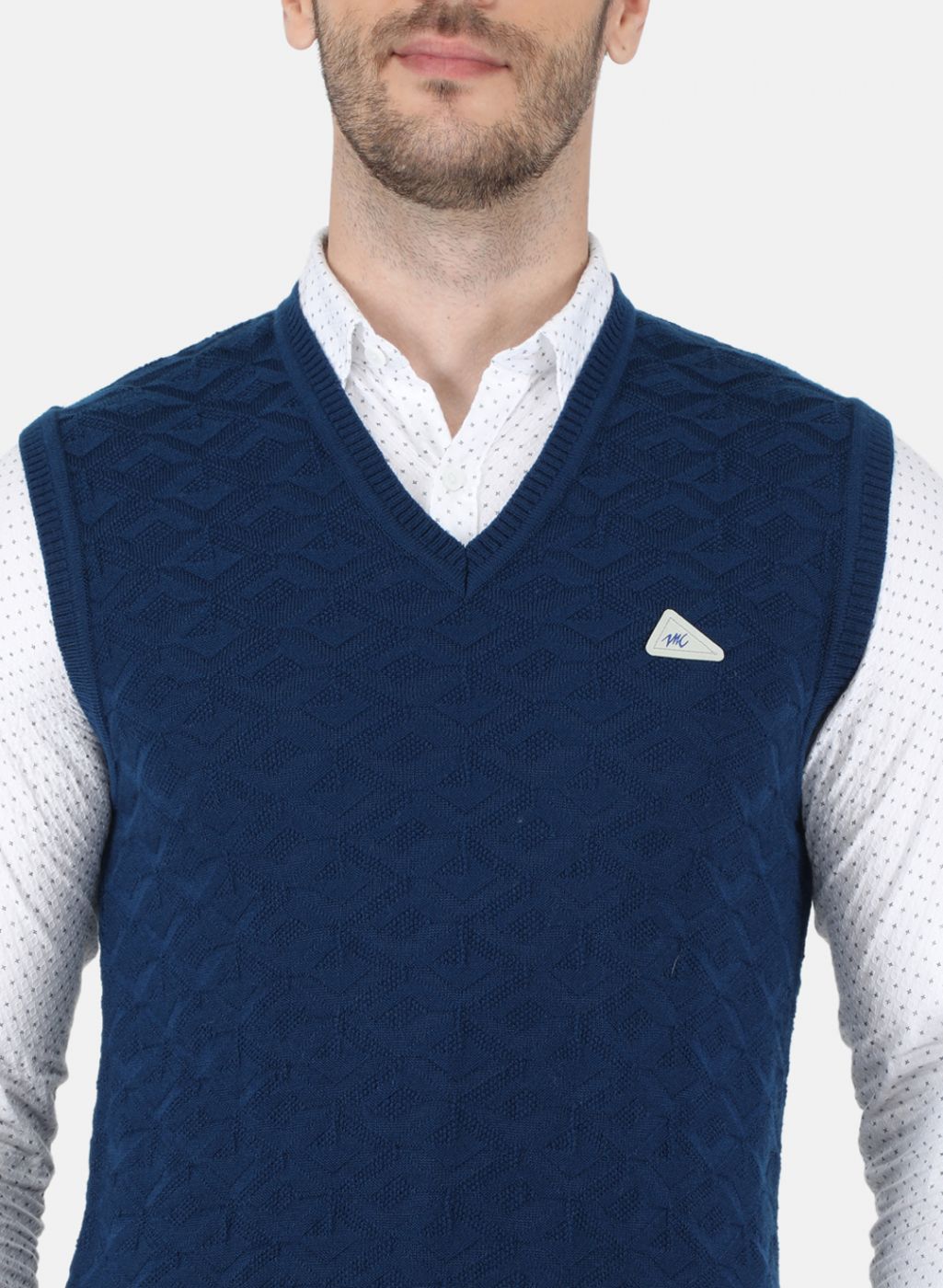 Men NAvy Blue Self Design Sweater