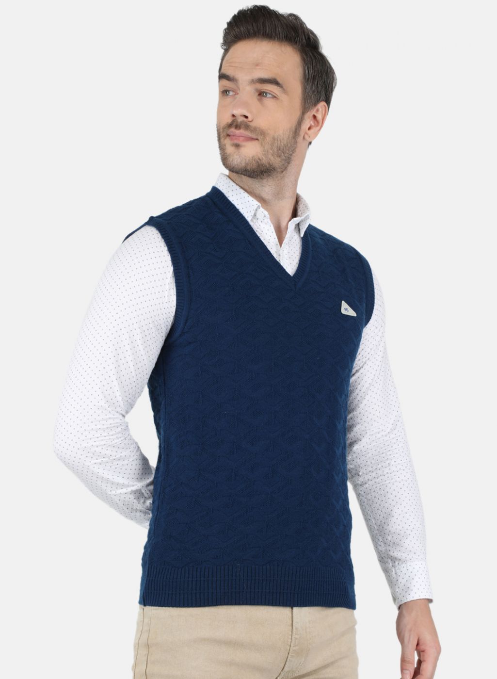 Men NAvy Blue Self Design Sweater