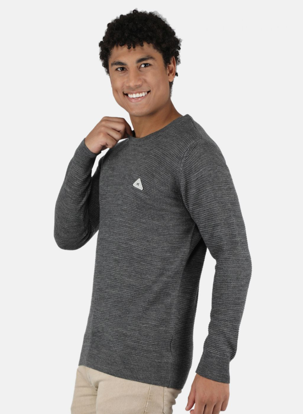 Men Grey Self Design Pullover