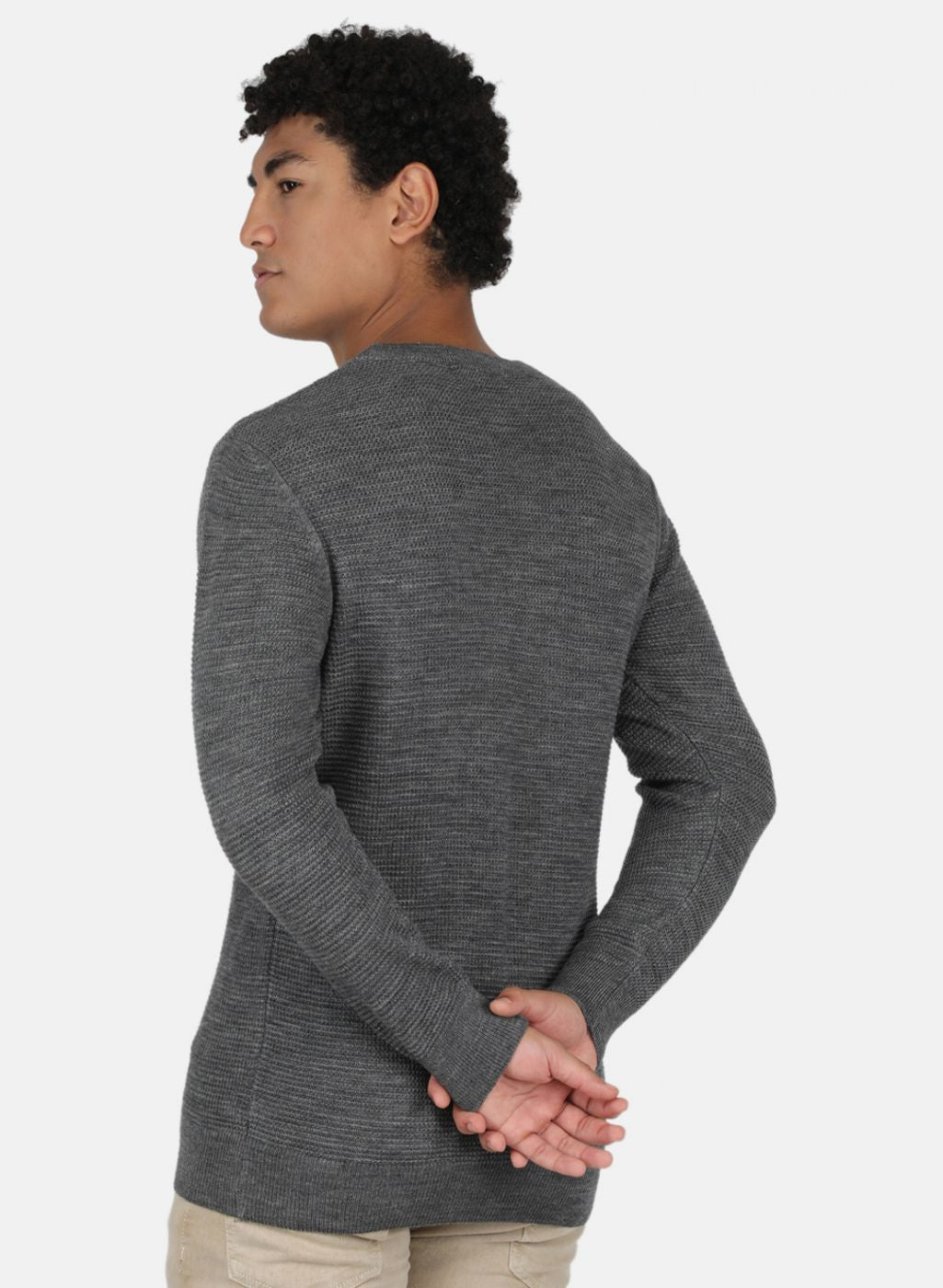 Men Grey Self Design Pullover