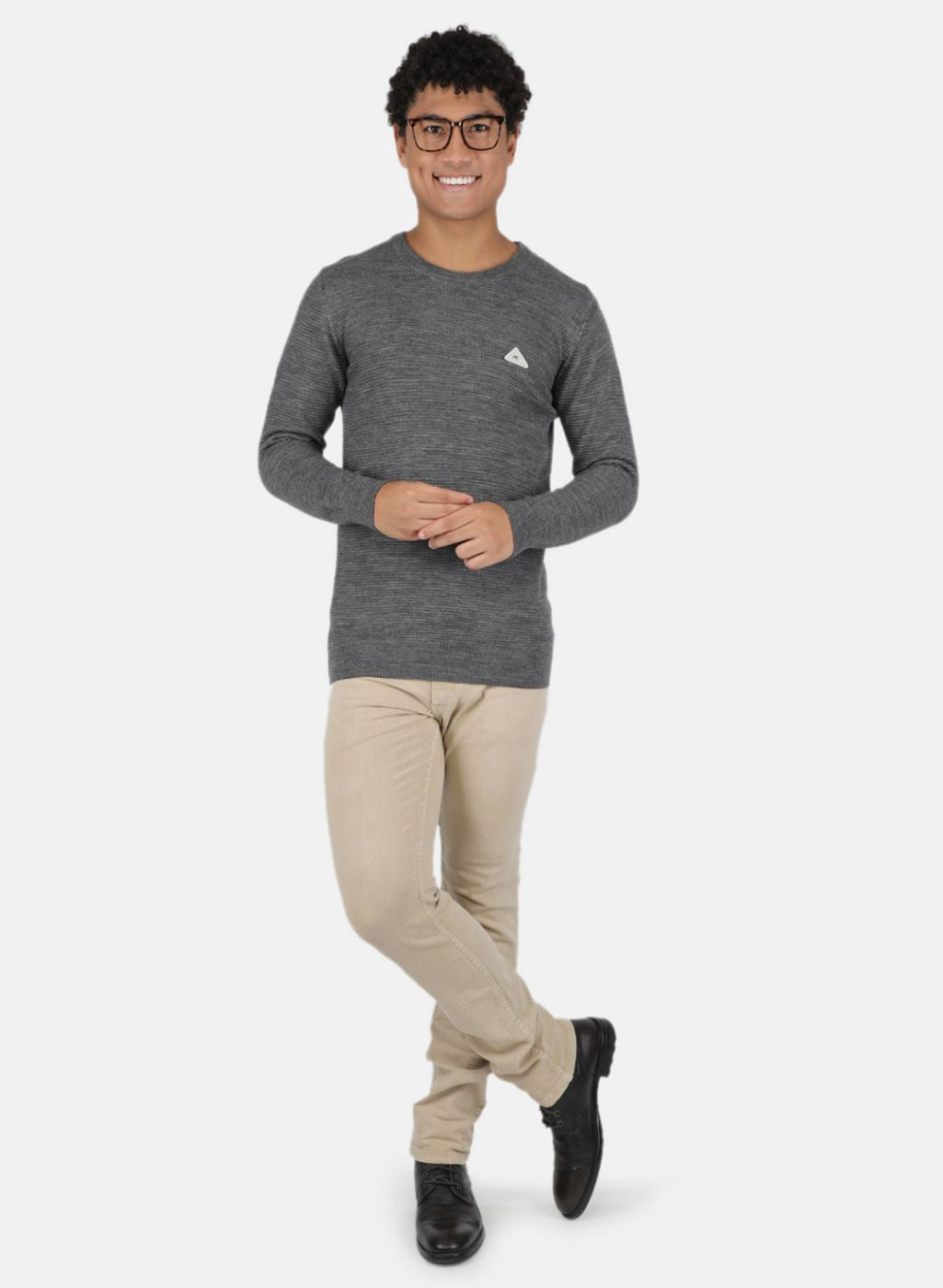 Men Grey Self Design Pullover