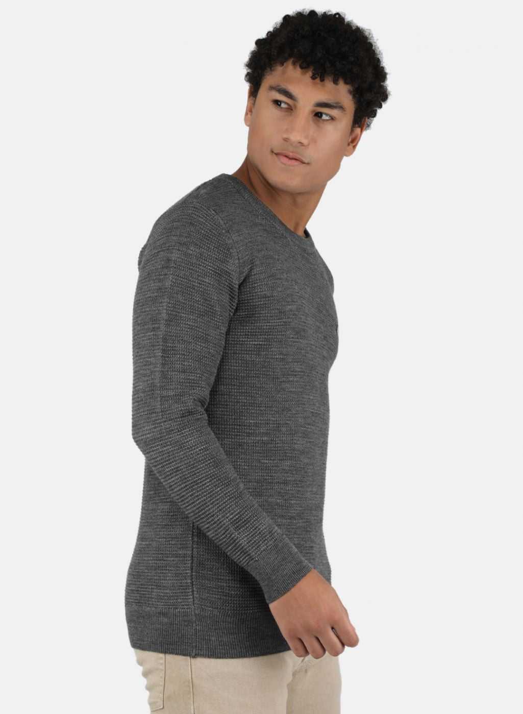 Men Grey Self Design Pullover