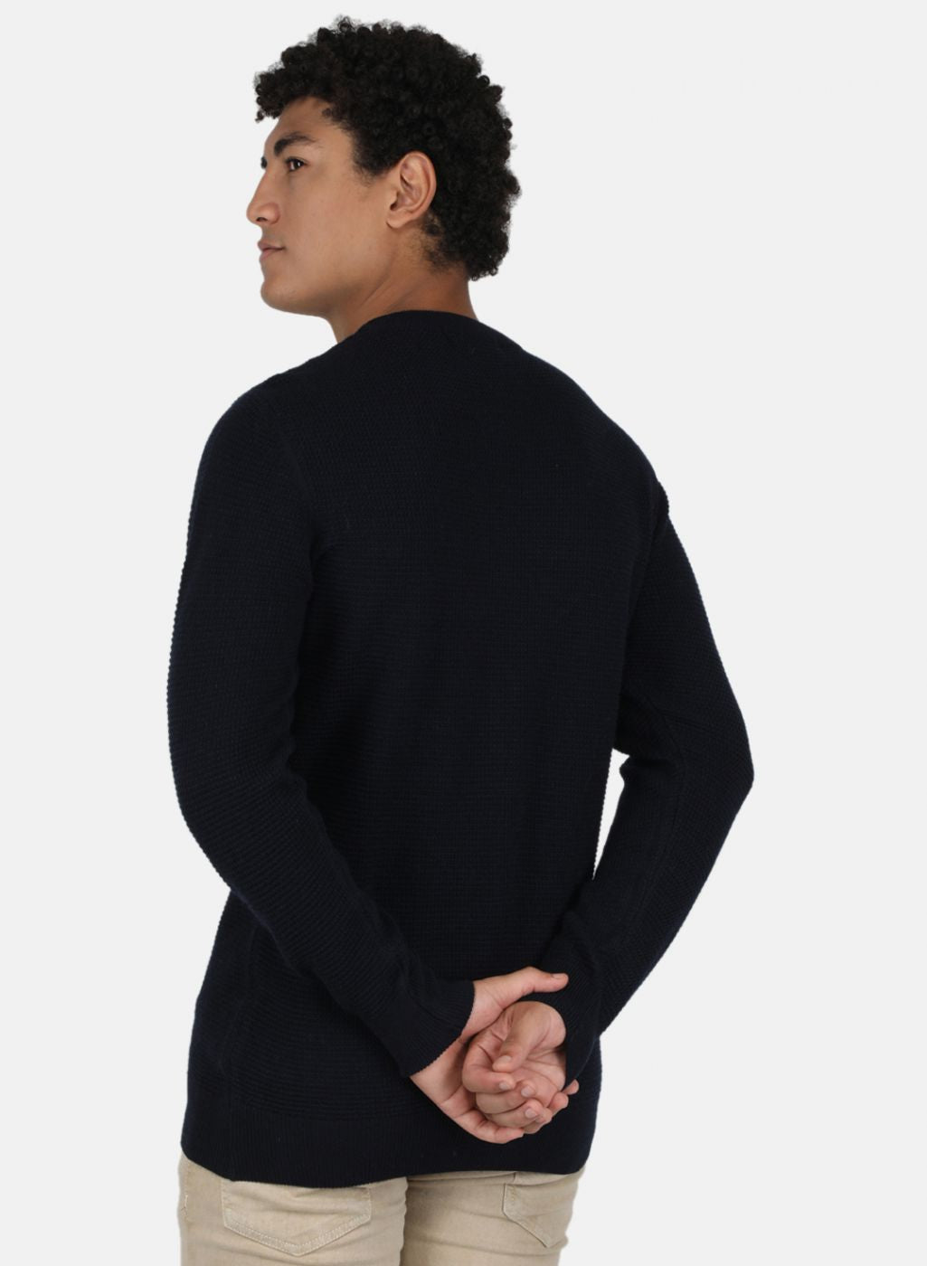 Men NAvy Blue Self Design Pullover