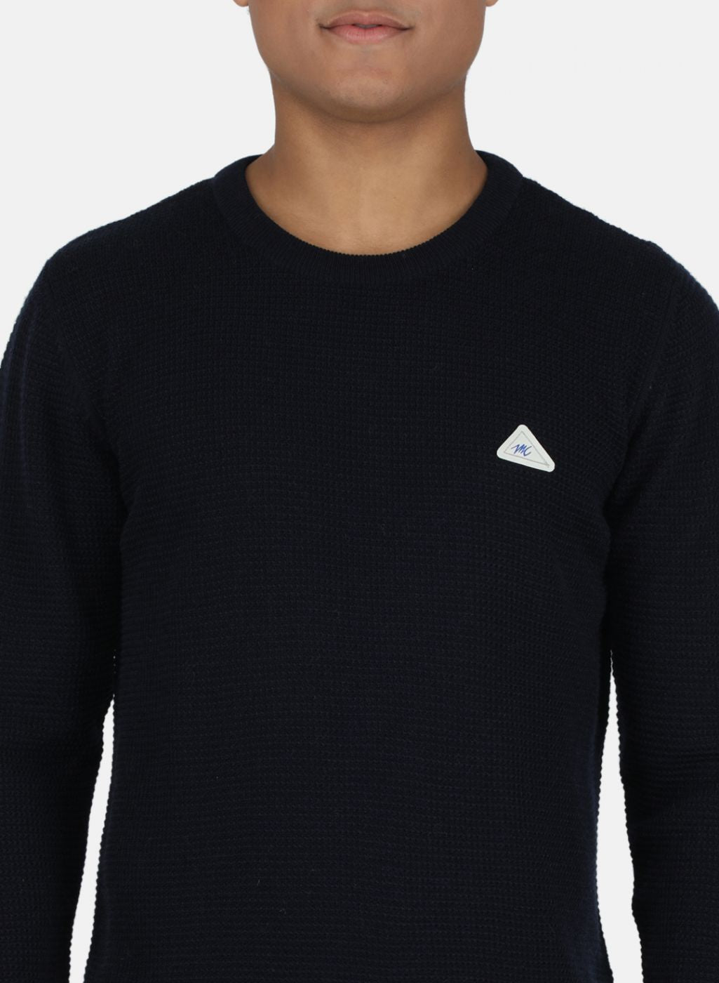 Men NAvy Blue Self Design Pullover