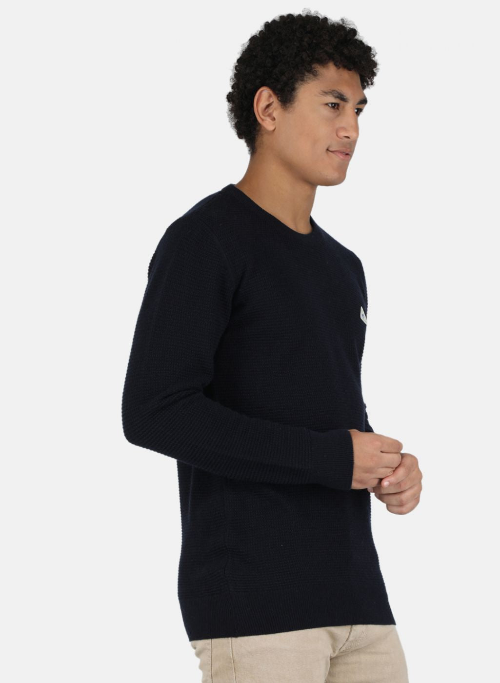 Men NAvy Blue Self Design Pullover