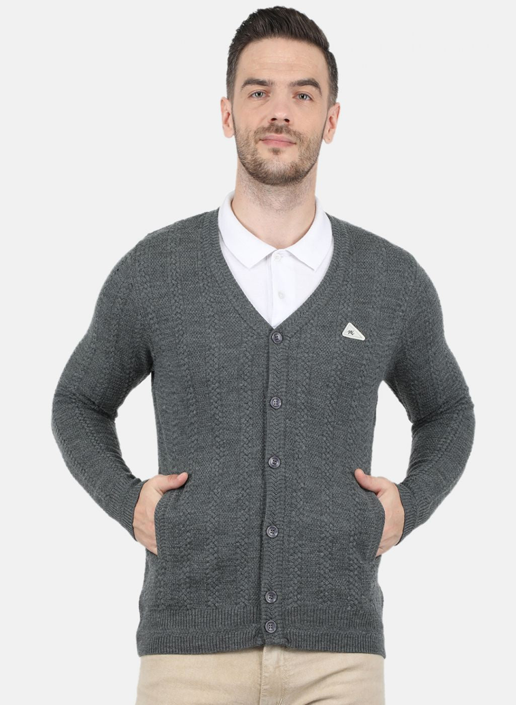 Men Grey Self Design Cardigan