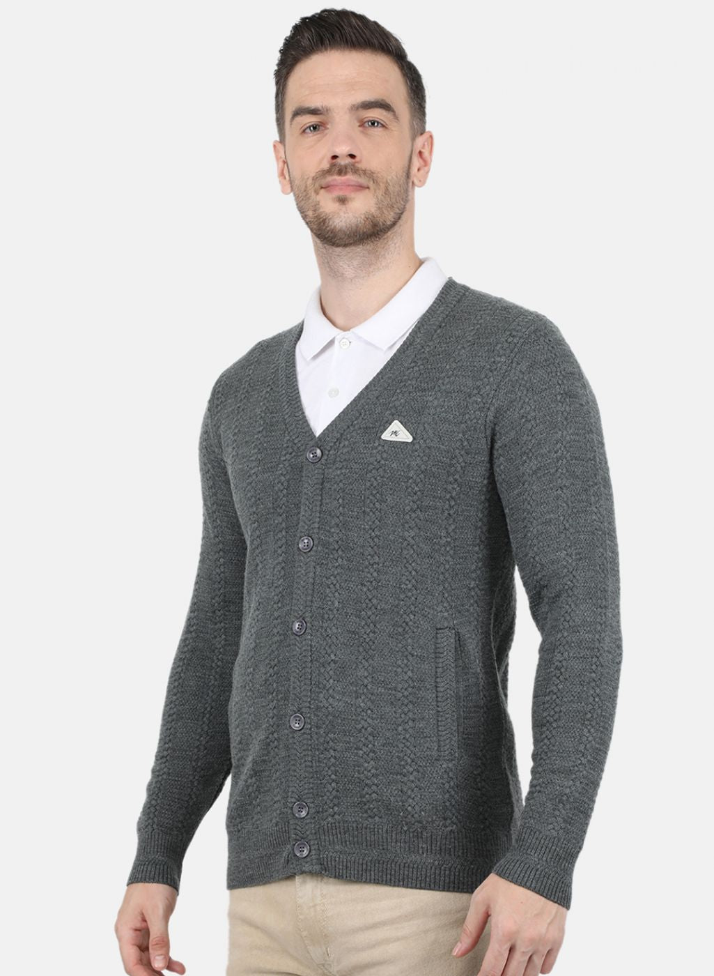 Men Grey Self Design Cardigan