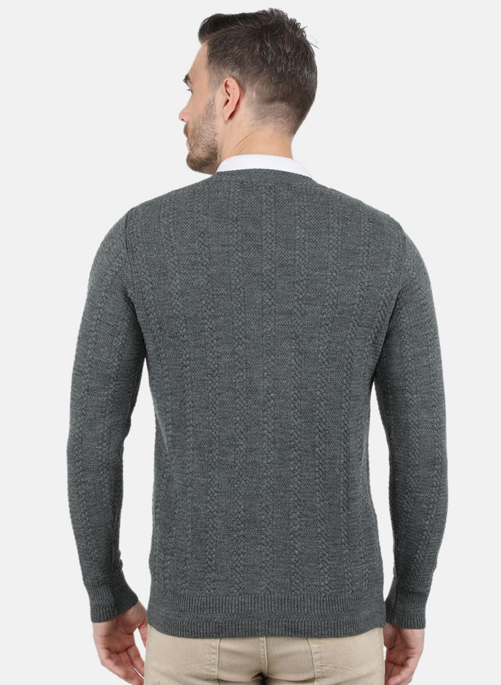 Men Grey Self Design Cardigan