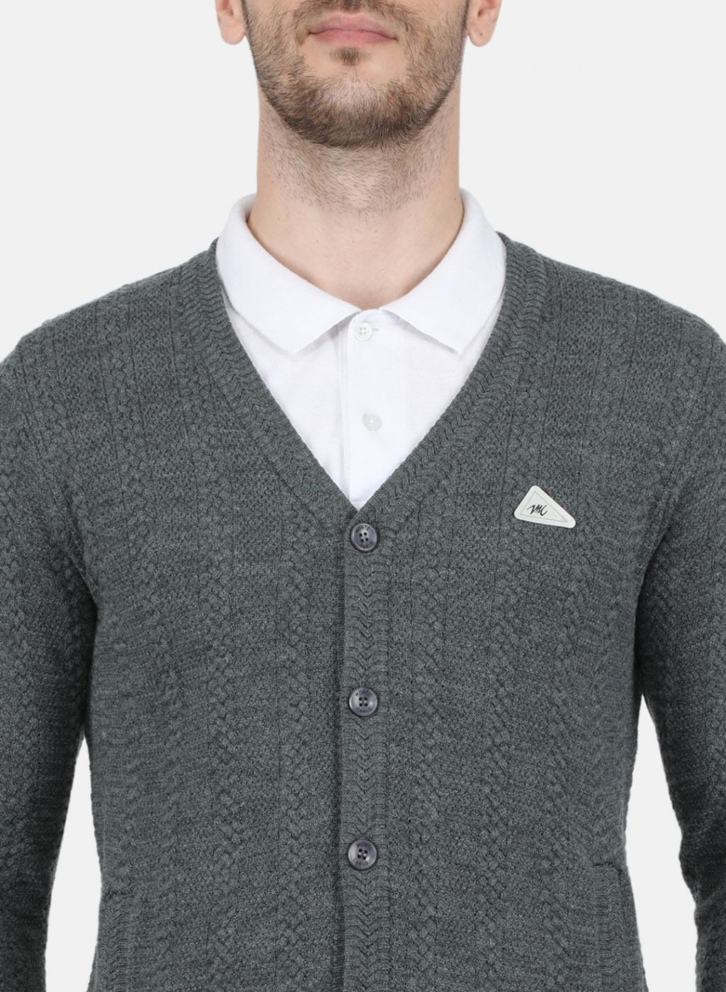 Men Grey Self Design Cardigan