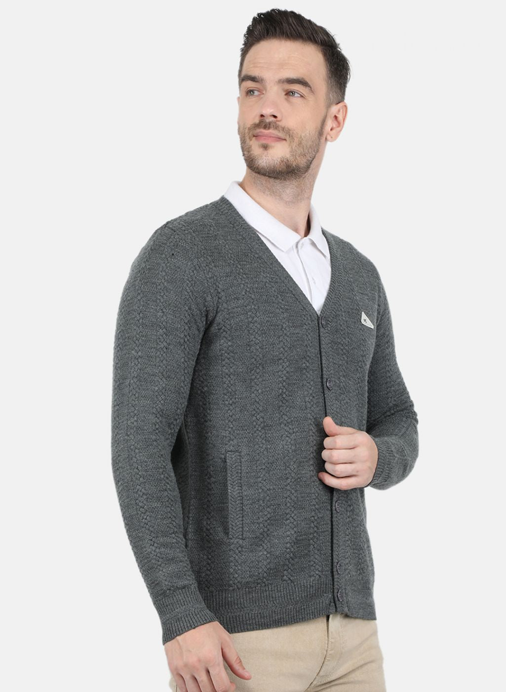 Men Grey Self Design Cardigan