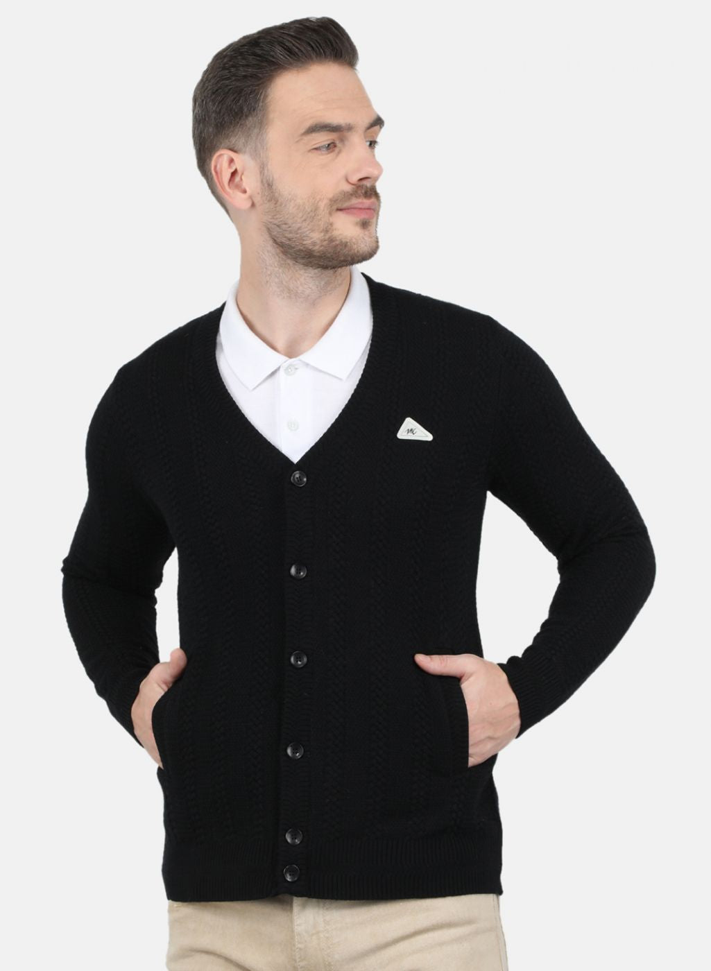 Men Black Self Design Cardigan