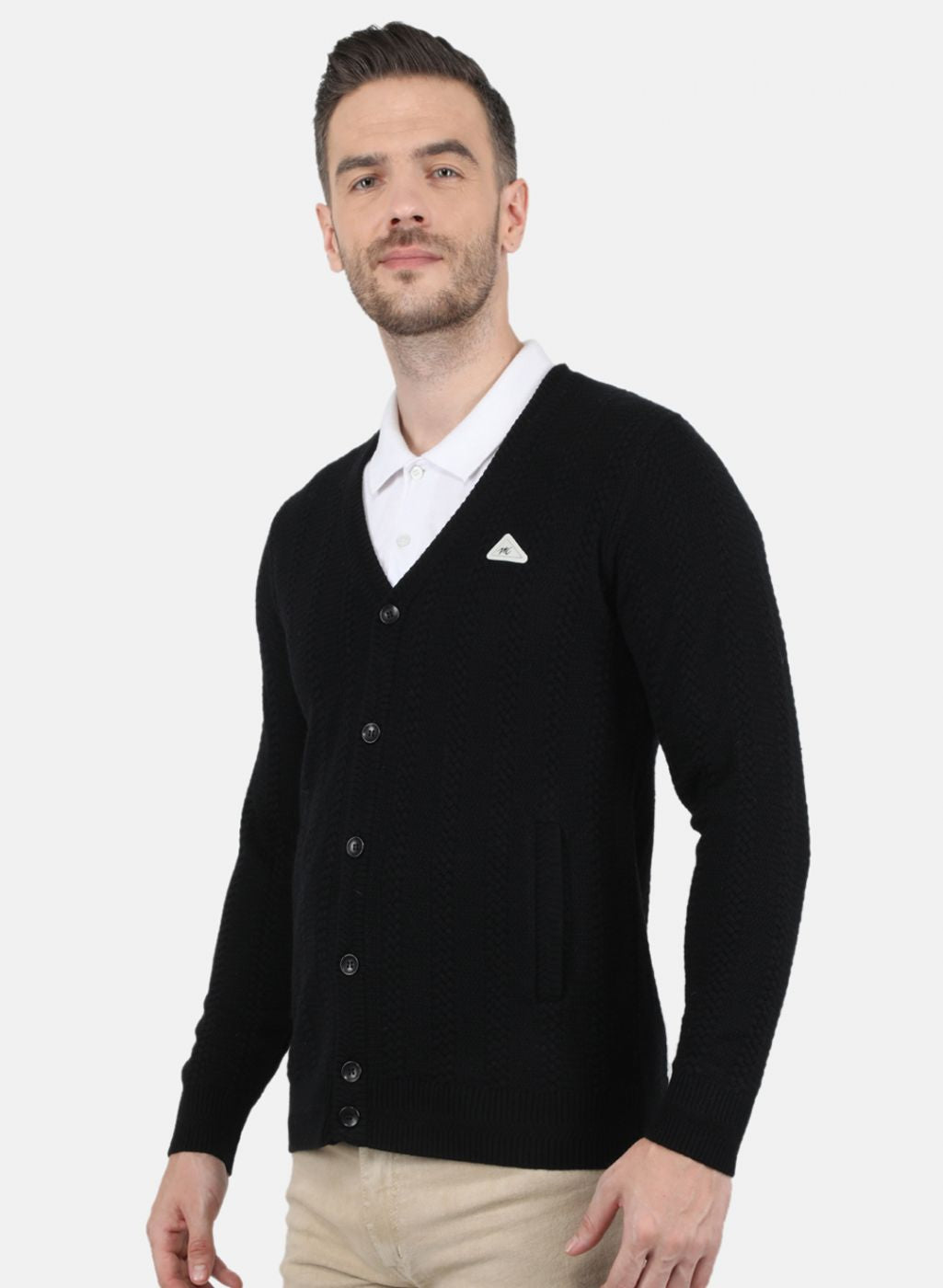 Men Black Self Design Cardigan