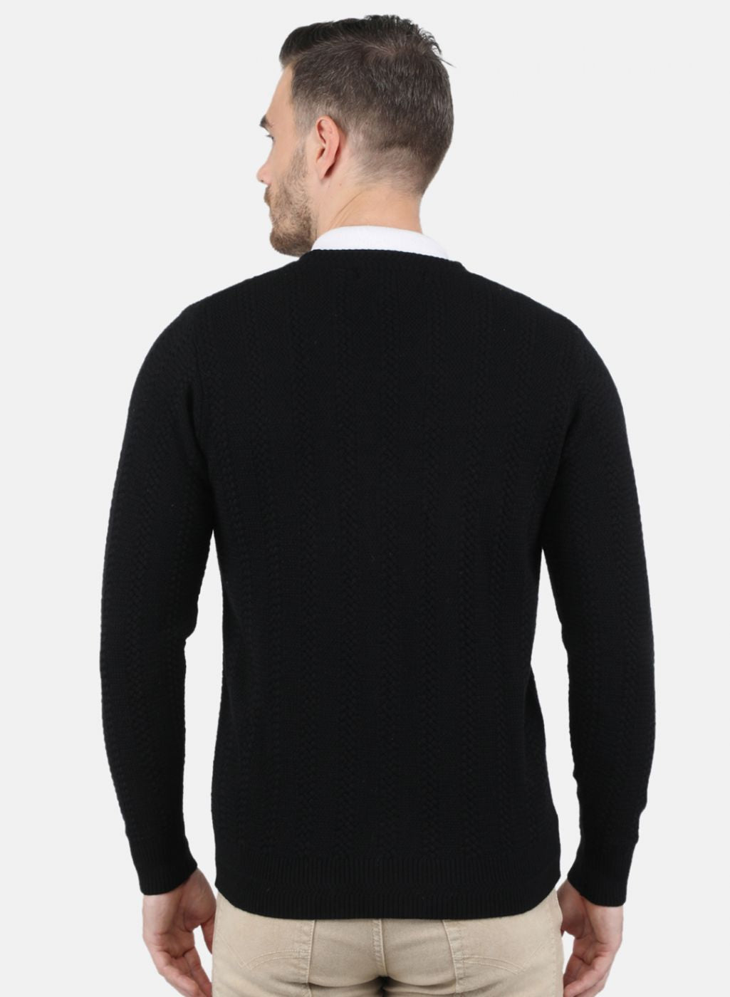 Men Black Self Design Cardigan