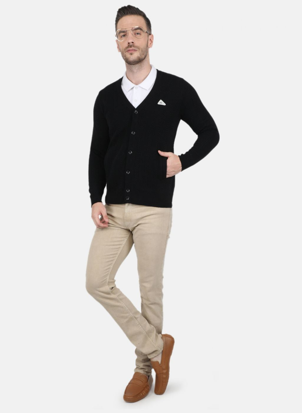 Men Black Self Design Cardigan