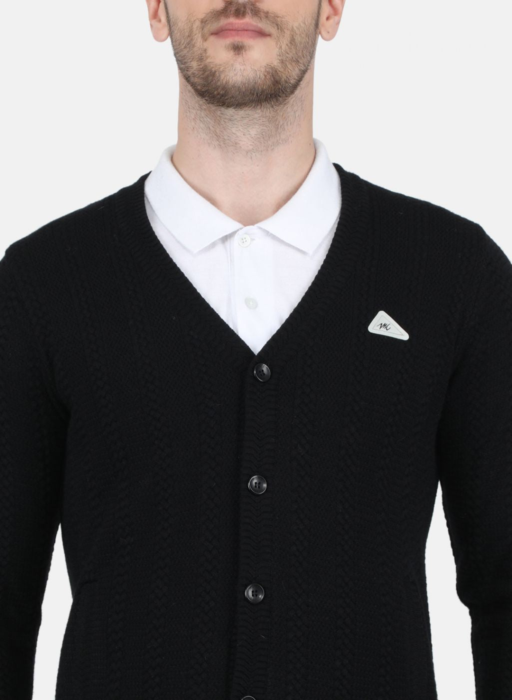 Men Black Self Design Cardigan