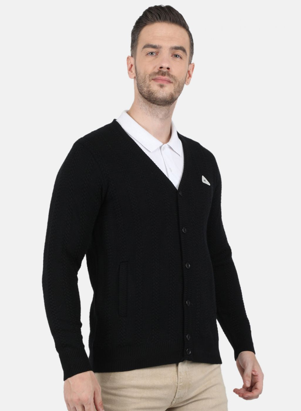 Men Black Self Design Cardigan