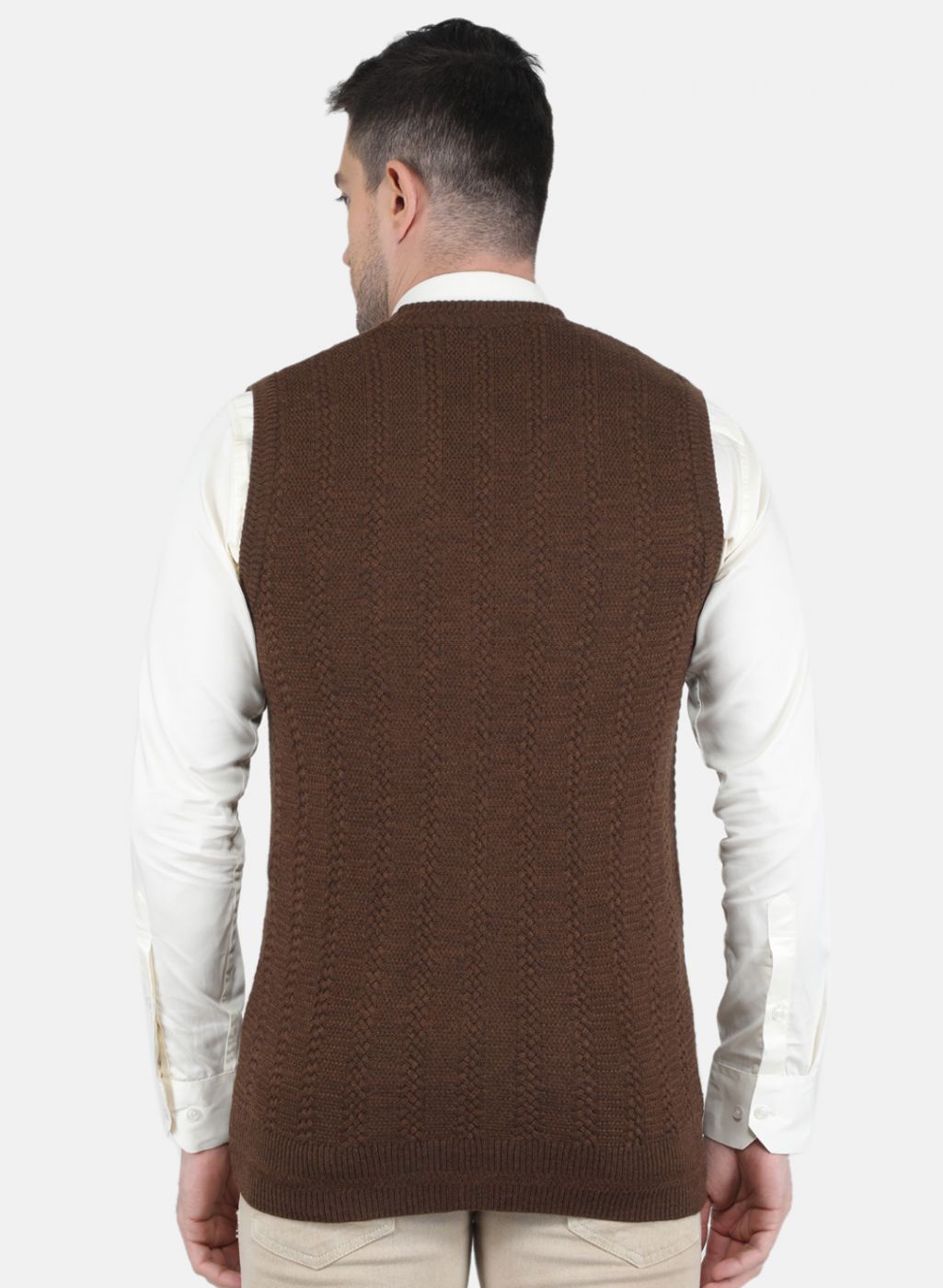 Men Brown Self Design Cardigan