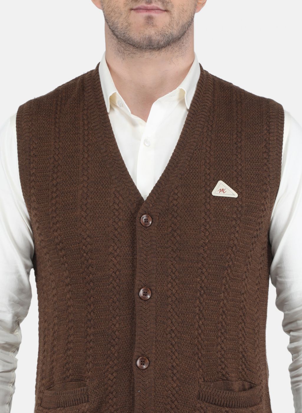 Men Brown Self Design Cardigan