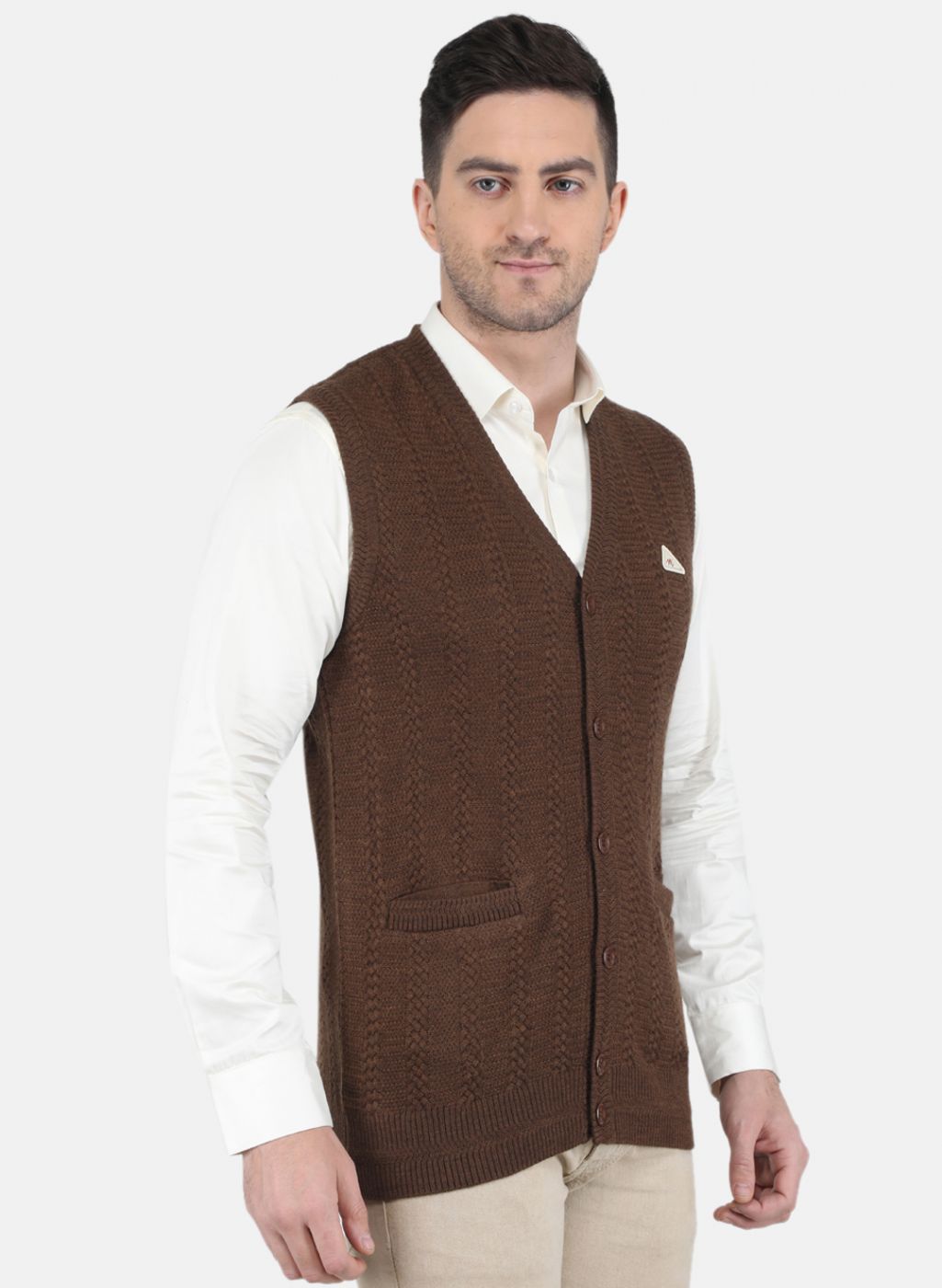 Men Brown Self Design Cardigan