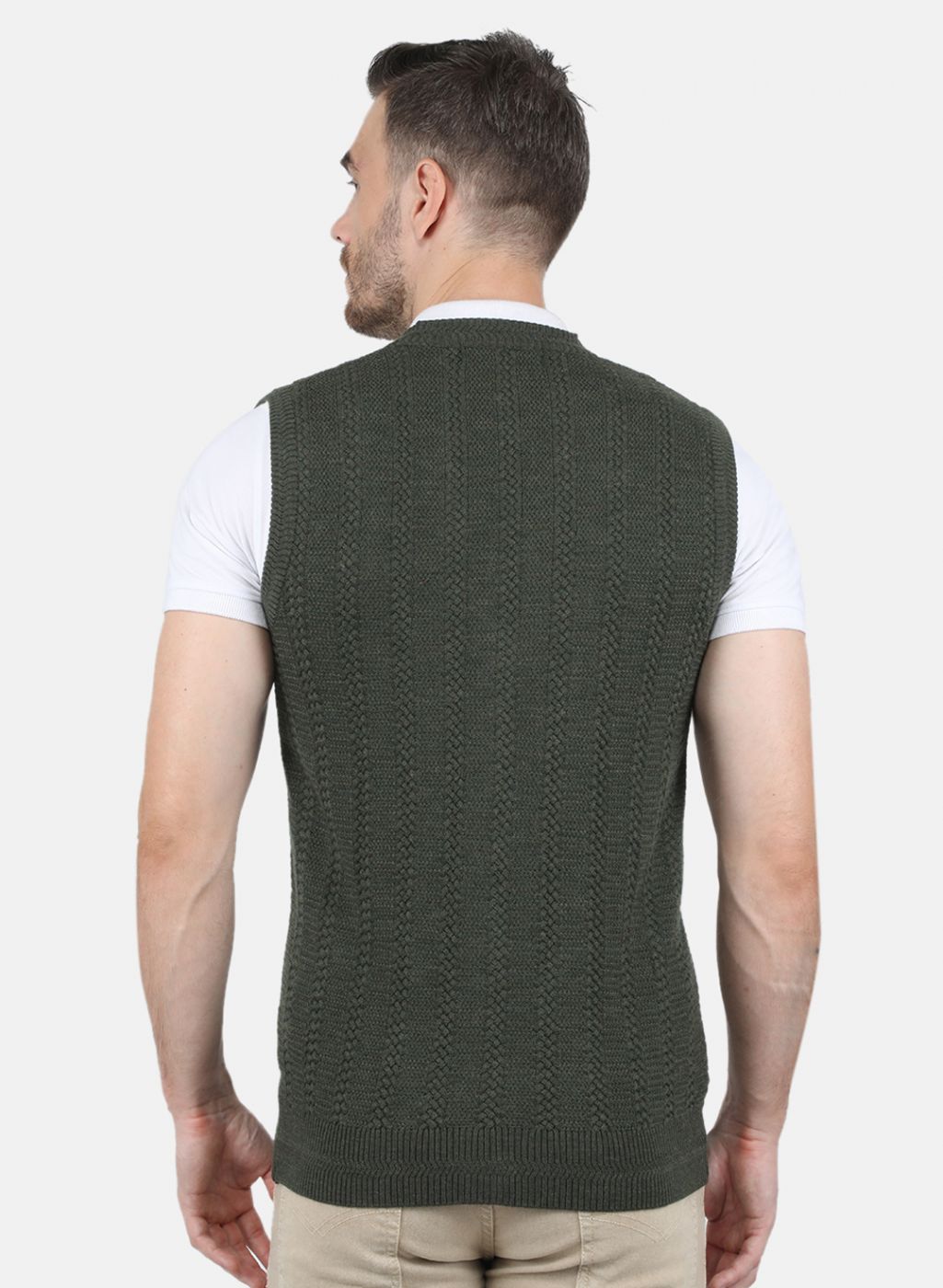 Men Olive Self Design Cardigan