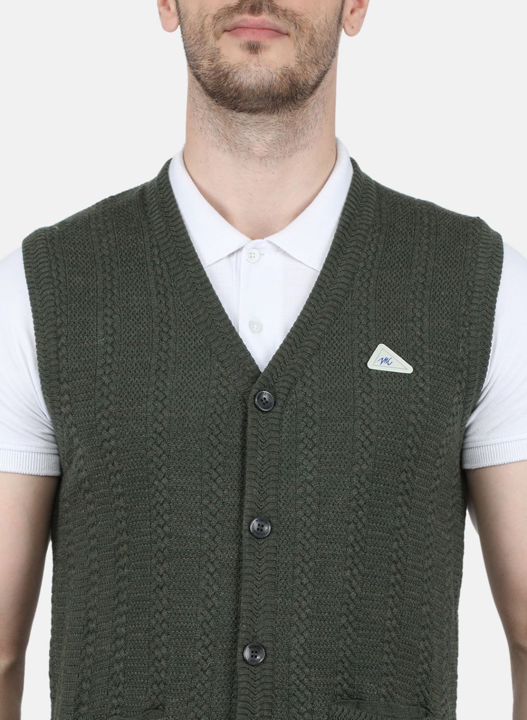 Men Olive Self Design Cardigan