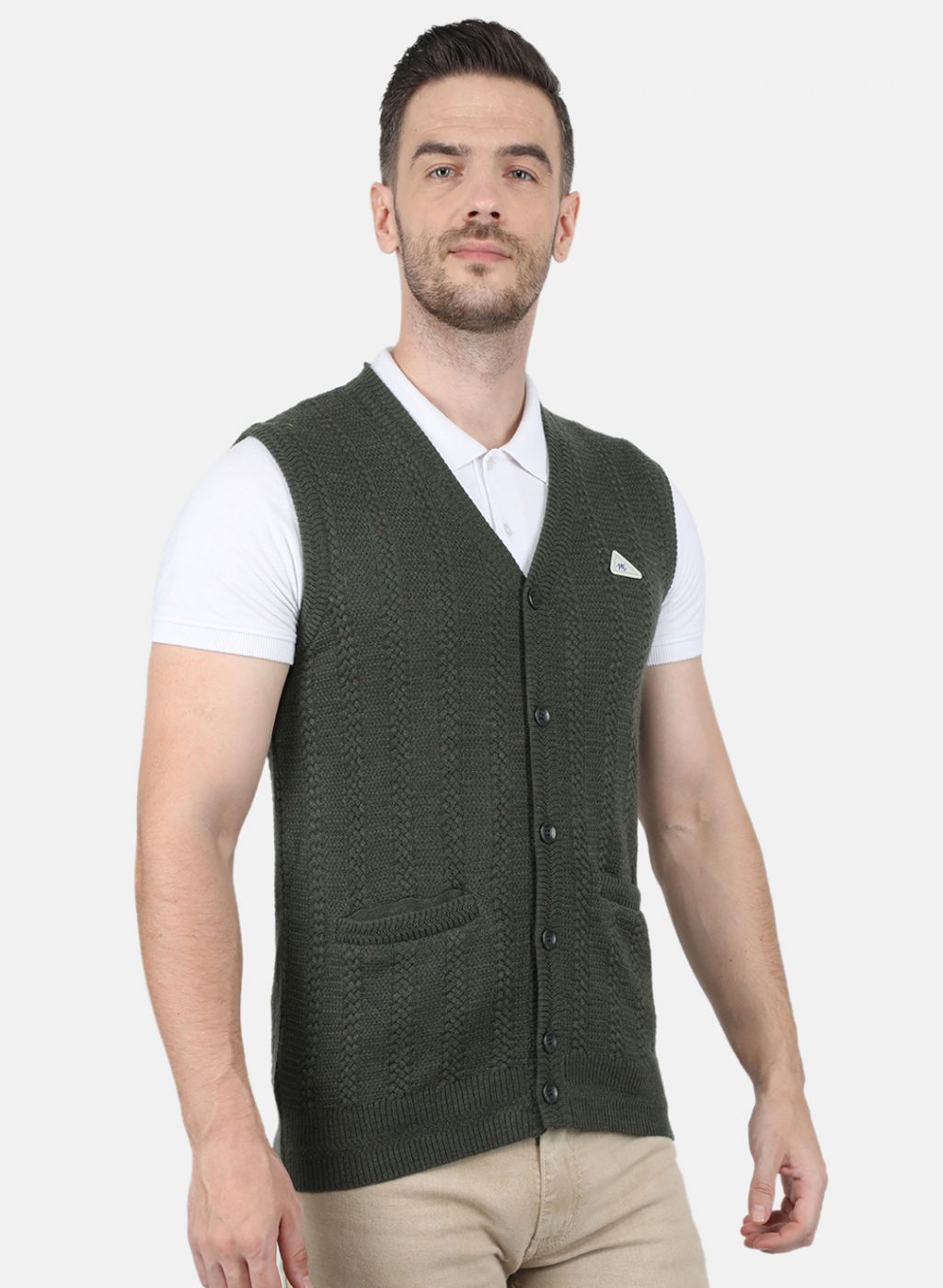 Men Olive Self Design Cardigan