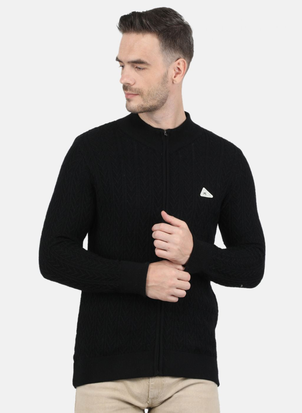 Men Black Self Design Pullover