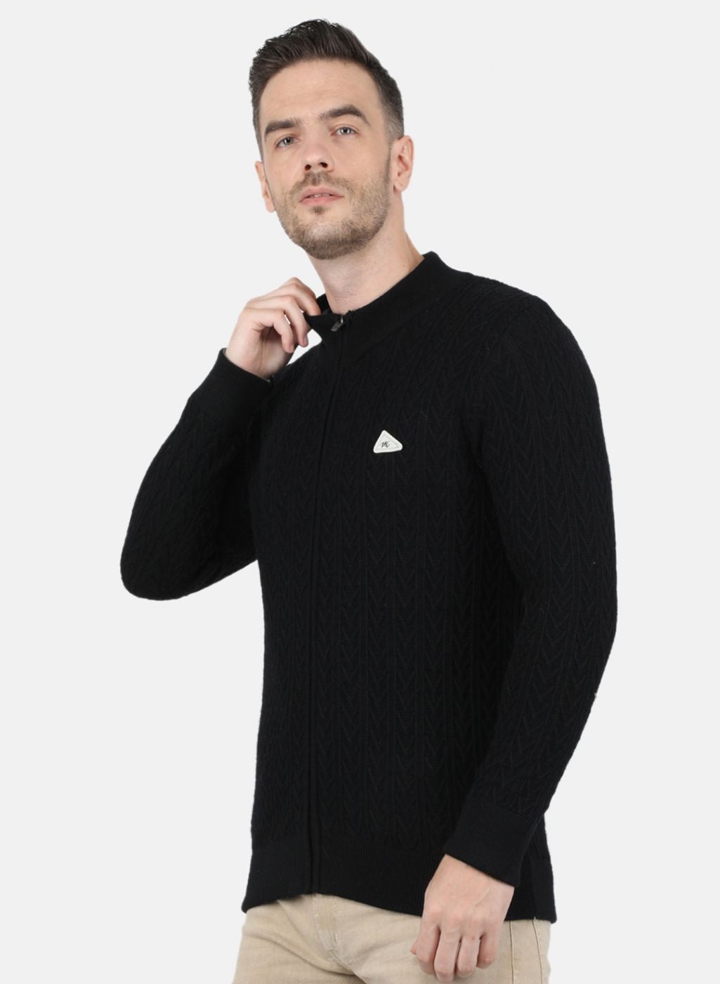 Men Black Self Design Pullover