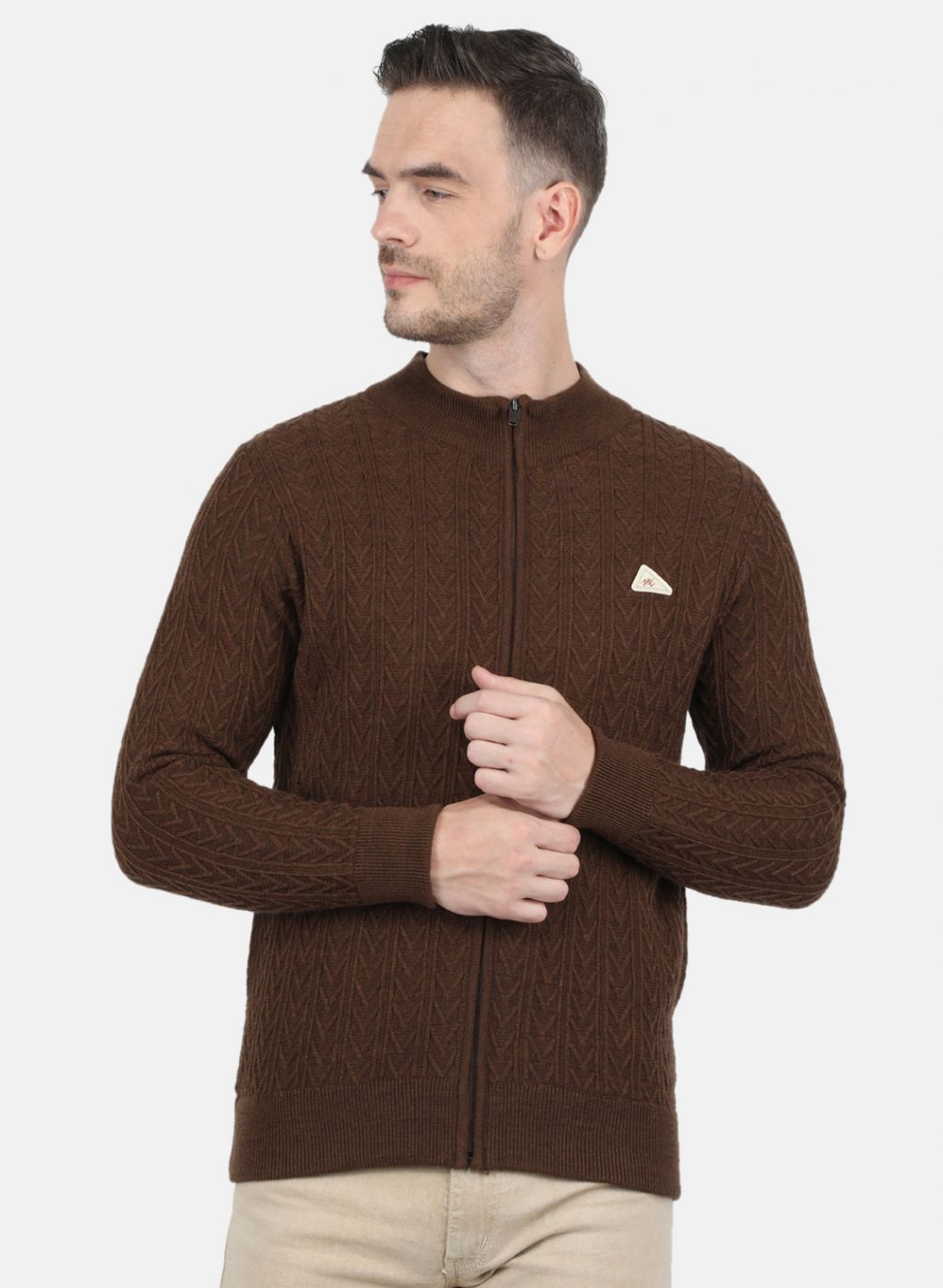 Men Brown Self Design Pullover